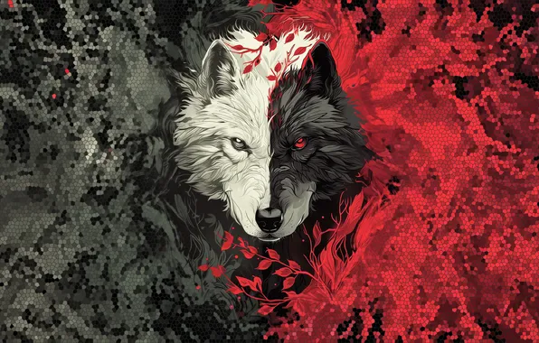 Wolf, black and white, abstraction, head