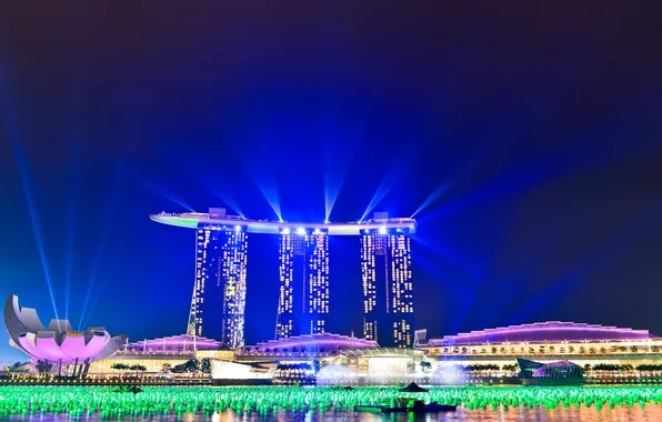 Night, backlight, Singapore, hotel-casino
