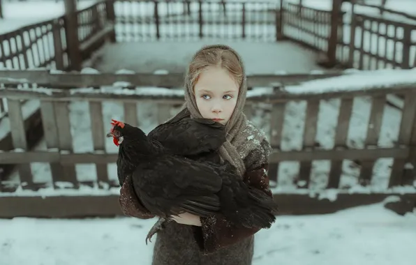Girl, black hen, Darya Bilyk