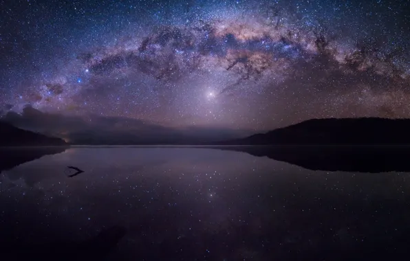 Stars, mountains, New Zealand, The milky way, forest fog