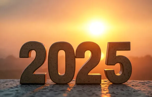 The sun, dawn, morning, figures, New year, date, 2025, AI art