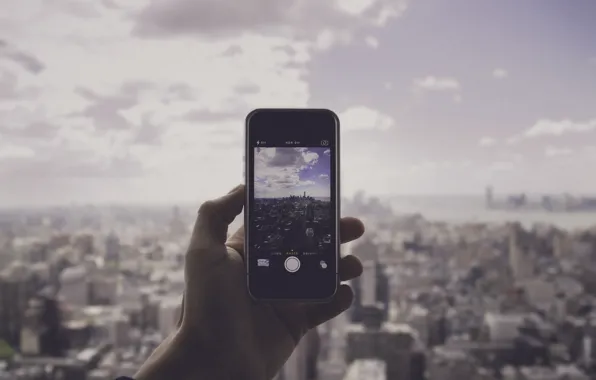 The sky, clouds, photo, iPhone, hand, New York, panorama, Manhattan