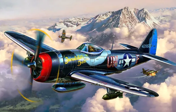 The plane, fighter, battle, art, artist, air, USA, bomber