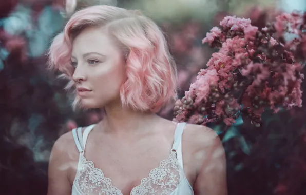 Girl, portrait, piercing, pink hair