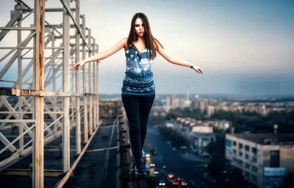 Picture roof, girl, the city, height