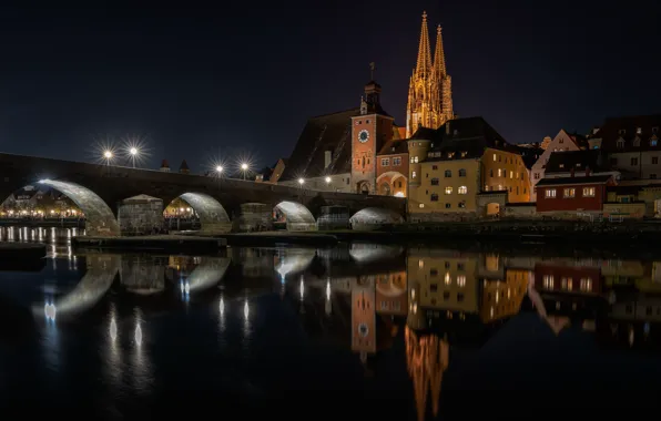 Picture night, the city, Regensburg, Stony Bridge