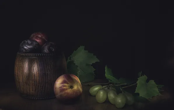 Grapes, plum, peach