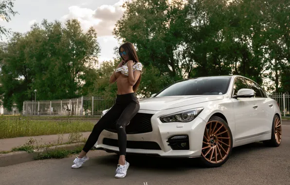Machine, auto, girl, pose, figure, Infiniti, Alex Bazilev