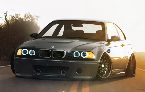 BMW, Sun, E46, Road, Stance