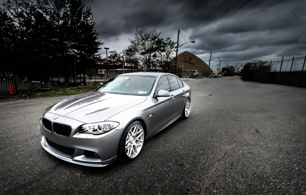 Reflection, bmw, BMW, silver, front view, f10, silvery