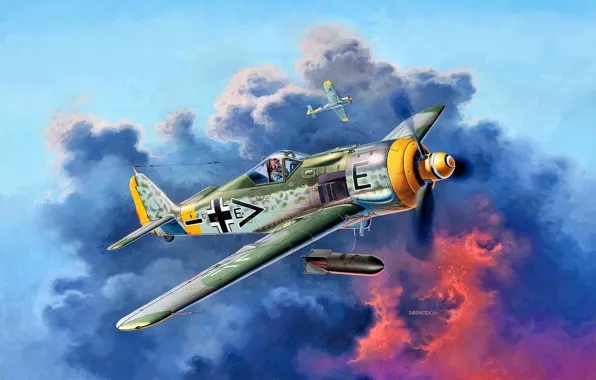 Picture Germany, fighter-bomber, Focke-Wulf, The second World war, Luftwaffe, Fw-190F-8, SC 250, bomb