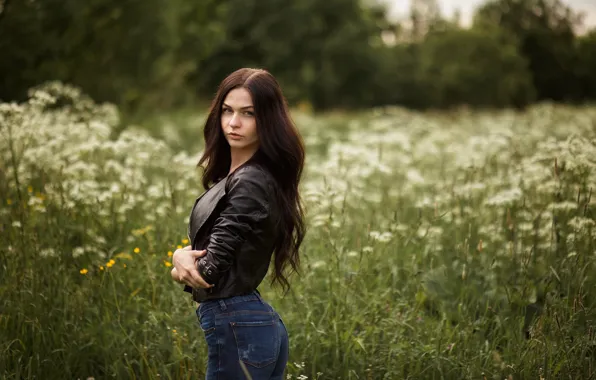Girl, Photo, Grass, Look, Model, Girl, Jeans, Hair