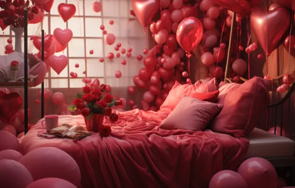 Decoration, love, room, holiday, romance, bed, interior, heart