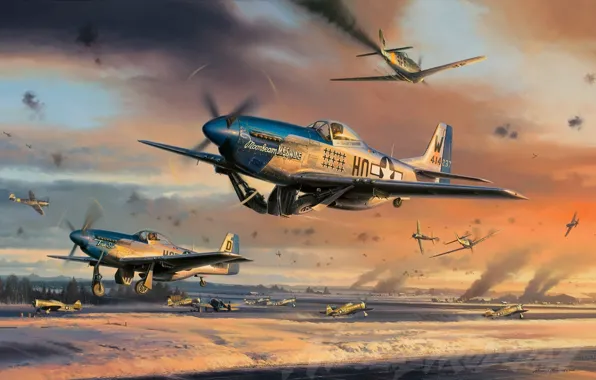The plane, Mustang, Fighter, Mustang, painting, WW2, P-51 Mustang, aircraft art