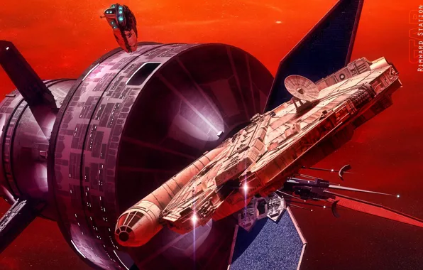 Picture space, spaceships, pimward station, red space, The Millennium Falcon