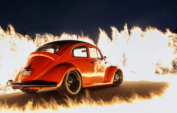 Fire, flame, Volkswagen, orange, Beetle