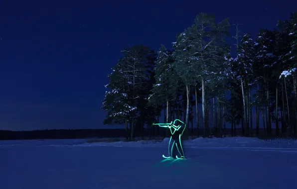 Picture winter, forest, night, silhouette, Olympics, biathlon