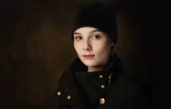 Hat, portrait, coat, Anastasia Tonitsoy