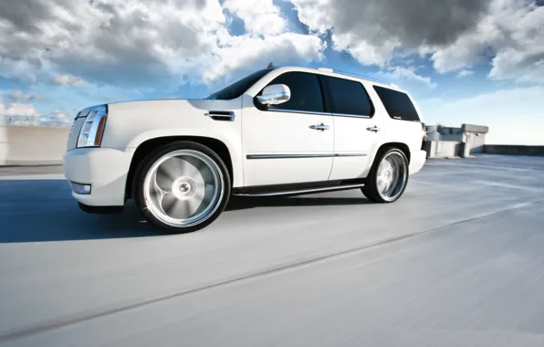 Roof, white, speed, blur, white, wheels, Cadillac, cadillac