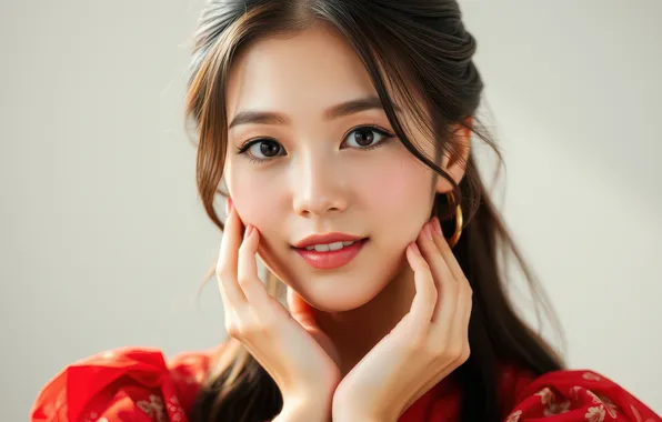 Picture portrait, look, neural network, AI art, face, makeup, girl, Asian
