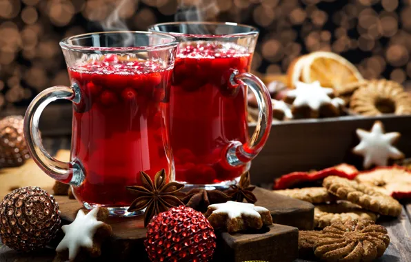 Picture cookies, New year, drink, spices, Anis, mulled wine, cranberry