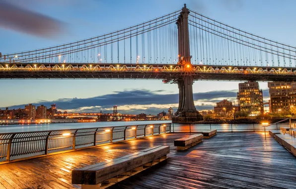 Lights, home, New York, USA, Manhattan bridge