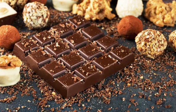 Chocolate, candy, nuts, sweet