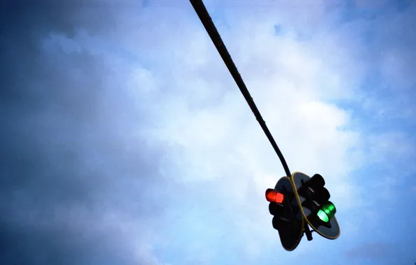 Sky, blue, traffic light