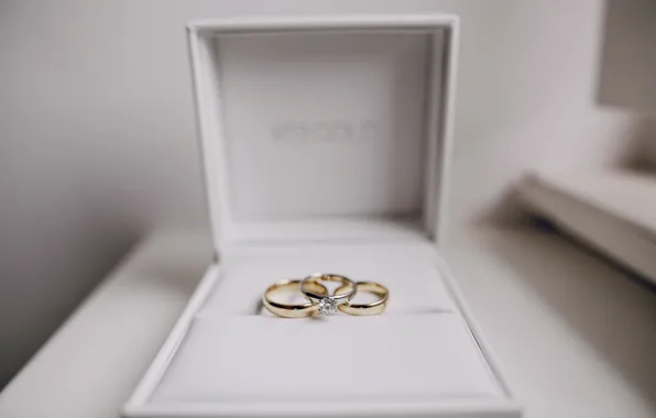Love, gold, romantic, engagement rings, wedding, box gift