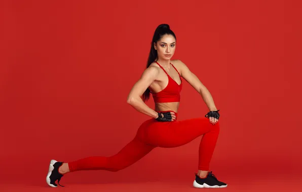 Picture young, beautiful, female, athlete, practicing