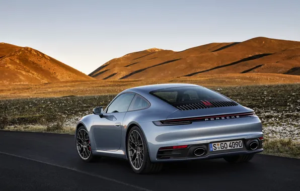 The sky, mountains, coupe, 911, Porsche, back, Carrera 4S, 992