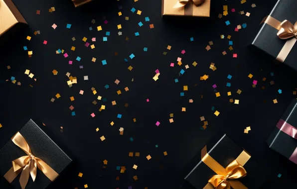 Gift, Christmas, gifts, New year, black background, bows, bow, bow