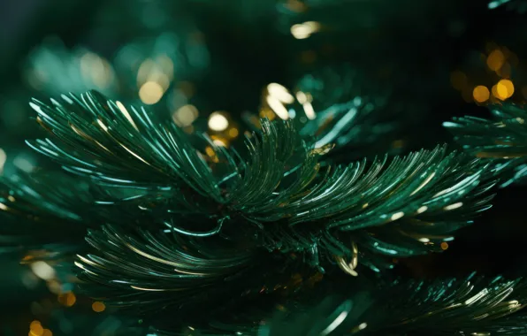 Branches, lights, the dark background, Shine, spruce, lights, green, Christmas