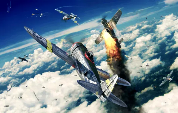 Thunderbolt, P-47, Dogfight, WWII, Fw.190, Jug, P-47D