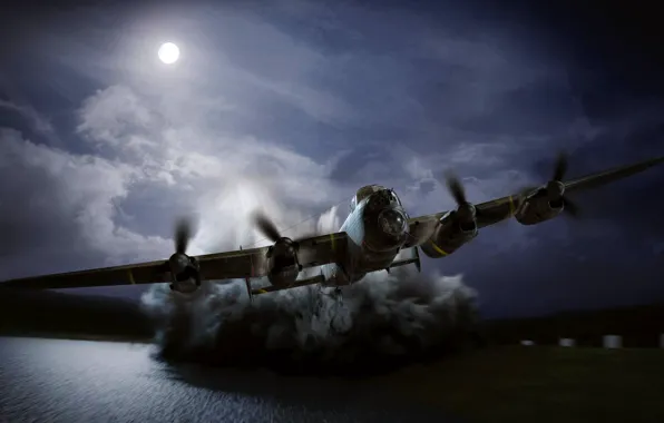 Night, The moon, Bomber, The full moon, Avro 683 Lancaster