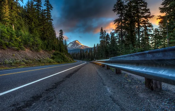 Road, forest, clouds, trees, landscape, mountains, nature, highway