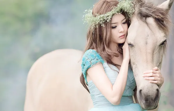 Picture girl, mood, horse