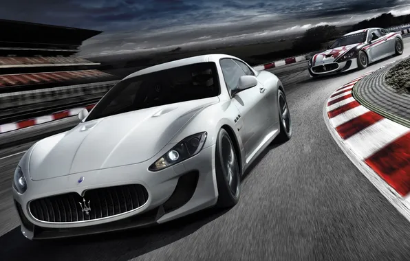 Picture the sky, clouds, Maserati, turn, track, GranTurismo, Maserati, track