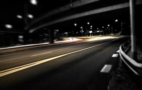 Picture road, night, bridge, the city, blur, lights