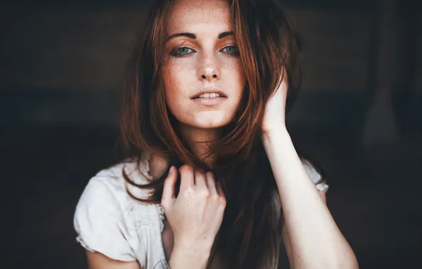 Look, girl, smile, portrait, lips, freckles, face, Pollography