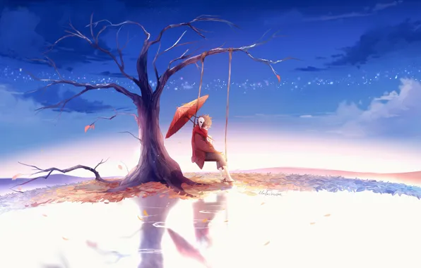 Trees, swing, boy