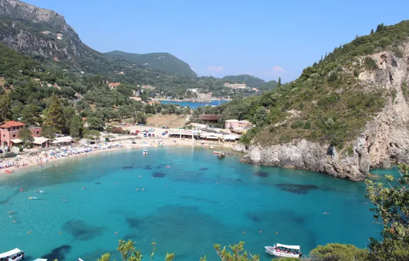Sea, beach, rocks, Bay, Greece, Bay, Paleokastritsa, Corfu