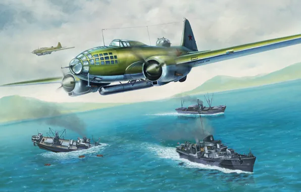 Picture Sea, Figure, USSR, USSR, Art, Bomber, WWII, Il-4