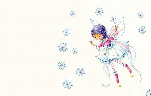 Picture holiday, tale, art, girl, New year, snowflake, magic wand, children's