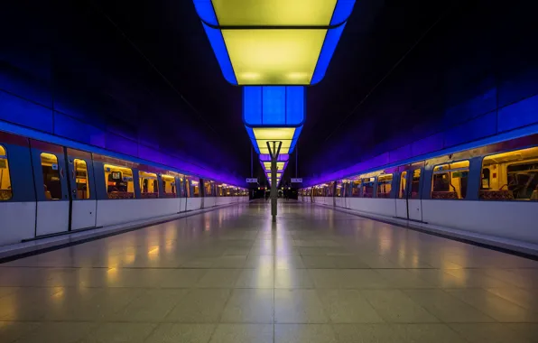 Metro, train, station, Germany, the platform, lamp, Hamburg