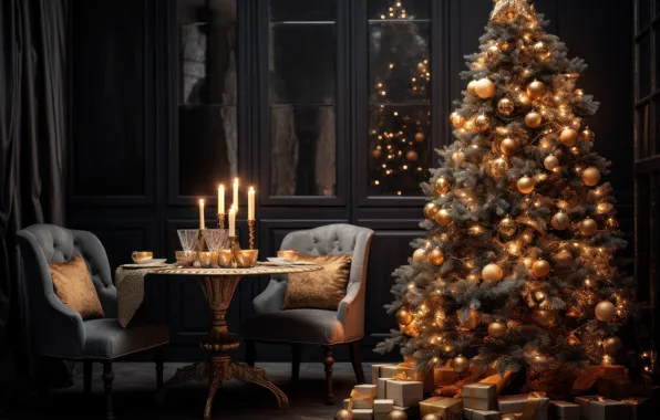 Picture tree, new year, Christmas, herringbone, Christmas decorations, AI art, neural network