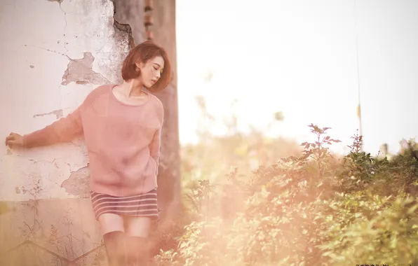 Girl, young, stockings, beautiful, model, pretty, asian, sweater