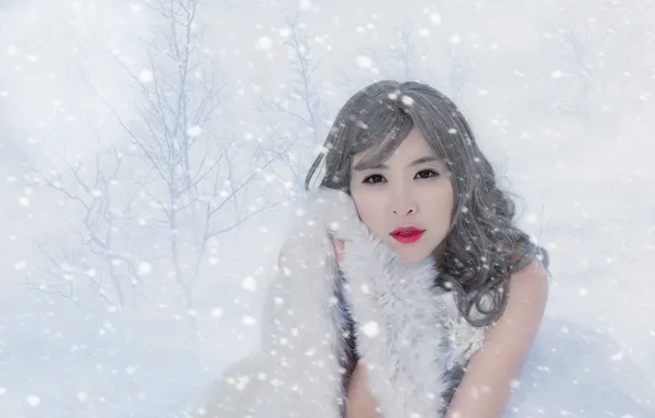 Winter, look, girl, snow, trees, branches, nature, Park