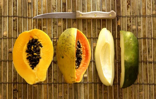 Picture food, fruit, knife, papaya