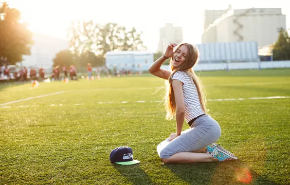 Summer, girl, face, hair, stadium, facial expressions, Natasha